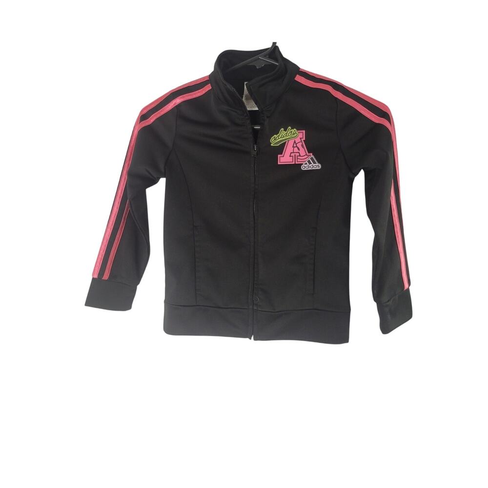 Adidas Girls Black Pink Full Zip Mock Neck Track Jacket Size 6